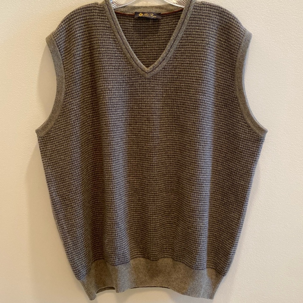 Loro Piana V Neck Italian Knit Sweater Vest Cashmere Houndstooth XL